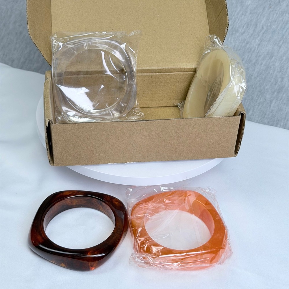 Acrylic Chunky Bangle Bracelets Set 4pc Tortoiseshell Clear Peach Cream NEW